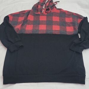 WARM Cute Stylish Buffalo Plad Pull Over 3/4 length Hoodie